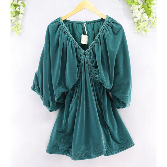 portia velvet babydoll mini dress FREE PEOPLE V-Neck PORTIA Velvet Mini Dress